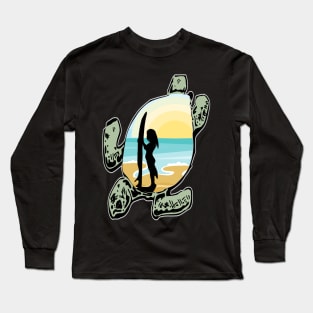 Surfer Girl Sunset Turtle Beach Long Sleeve T-Shirt